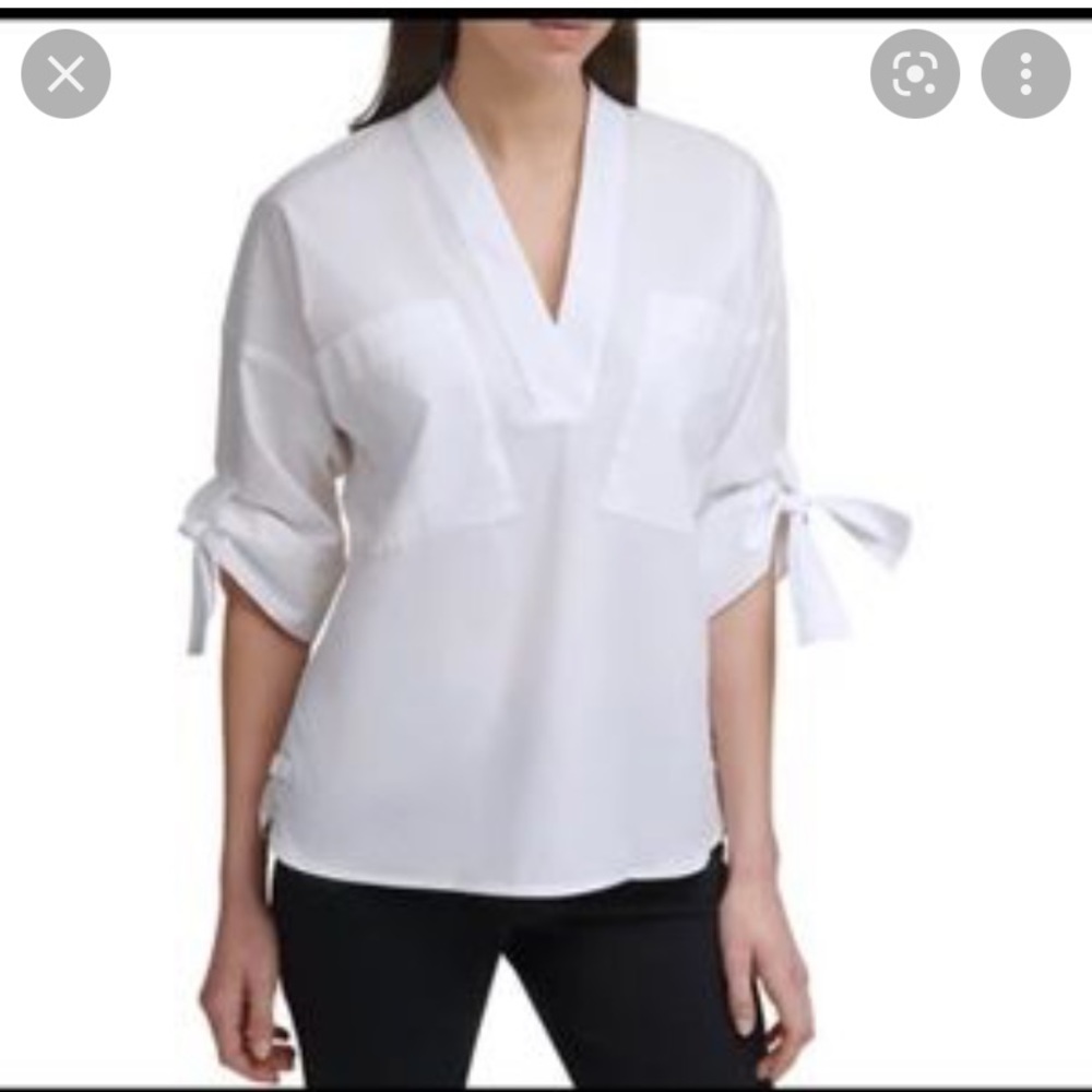 NWT Calvin Klein V-Neck Tie Sleeve Shirt